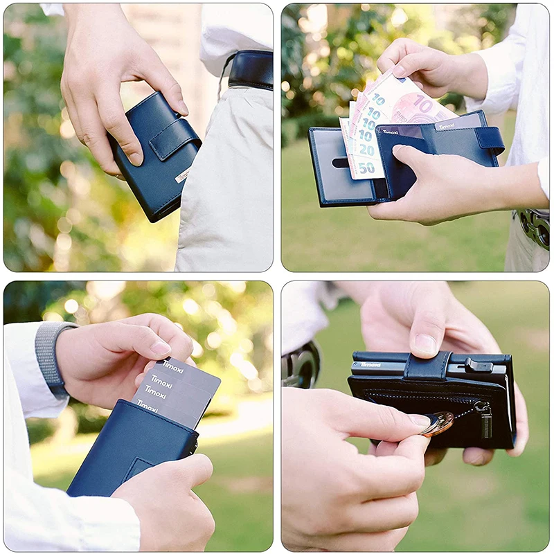 Credit Card Case Mini Wallet with Zip Coin Purse Men RFID Protection Genuine Leather Card  Wallet Small Aluminum Card Holder