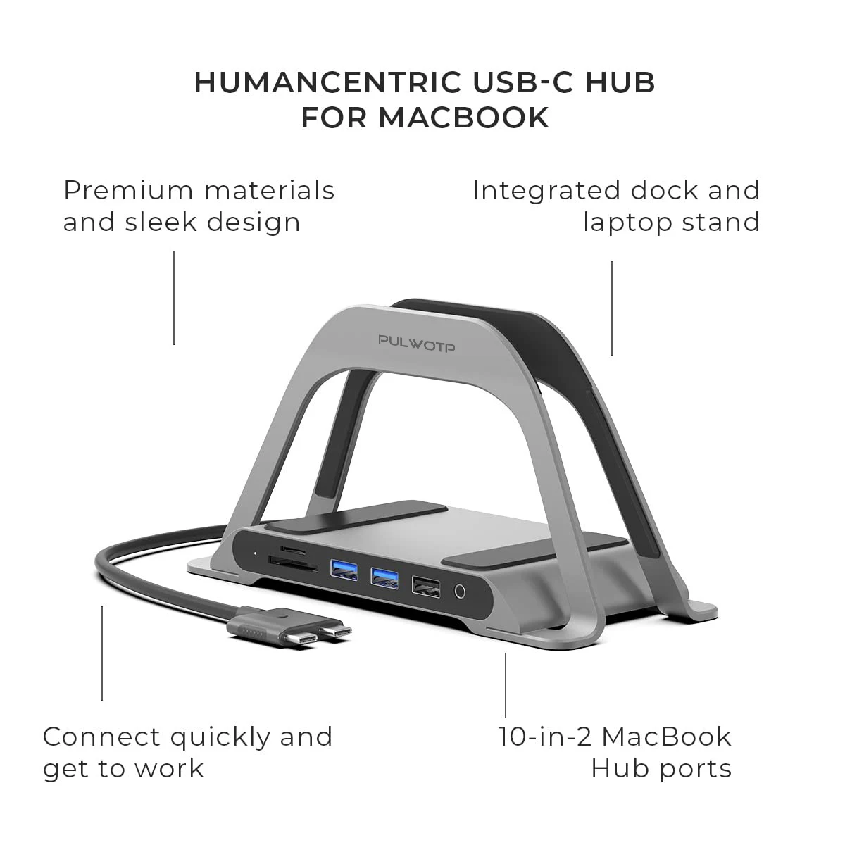 Pulwtop 10 in 2สถานี MacBook Docking, ฮับ USB C หลายพอร์ตเข้ากันได้กับ MacBook Pro และ Air, อะแดปเตอร์มอนิเตอร์คู่ HDMI 4K