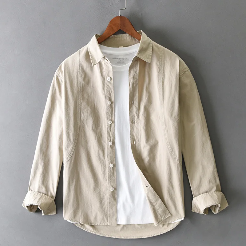 

2025 Spring Autumn Long Sleeve 100% Cotton Shirts for Men Plus Size Loose Youth Casual Cityboys Workwear Tops High Quality