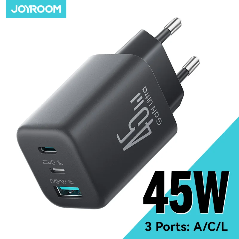 

Joyroom 45 Вт USB C/L/A Зарядное устройство JR-TO1 Мини-настенное зарядное устройство Адаптер ЕС и Великобритании Зарядное устройство для телефона для наушников iPhone Зарядное устройство с вентилятором для мобильного телефона