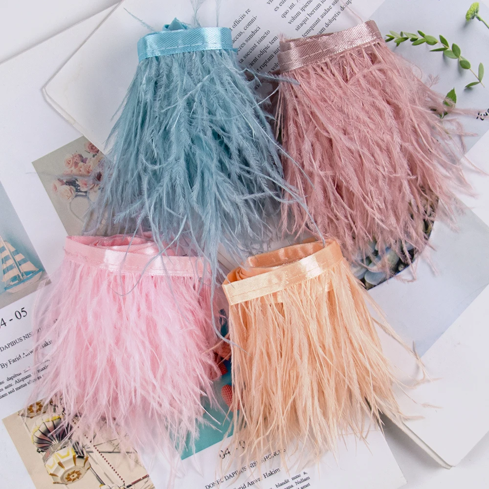 1Meter Multicolor Ostrich Feather Trim 8-10cm White Ostrich Plumes Ribbon for Wedding Clothing Decoration Sewing Feathers Crafts