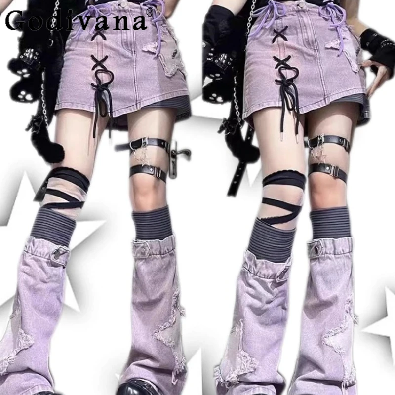 

Y2k Subculture, американская ретро-звезда, фиолетовая джинсовая юбка на шнуровке, персонализированные летние универсальные мини-юбки трапециевидной формы с высокой талией для девочек