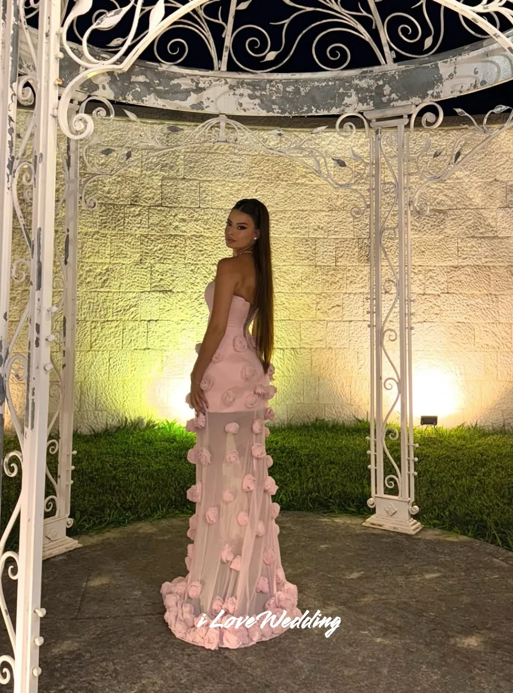 Pink Strapless Evening Dress 2025 Sweetheart Sleeveless Backless Lace-Up Mermaid 3D Flower Split Floor-Length Pleated Customized