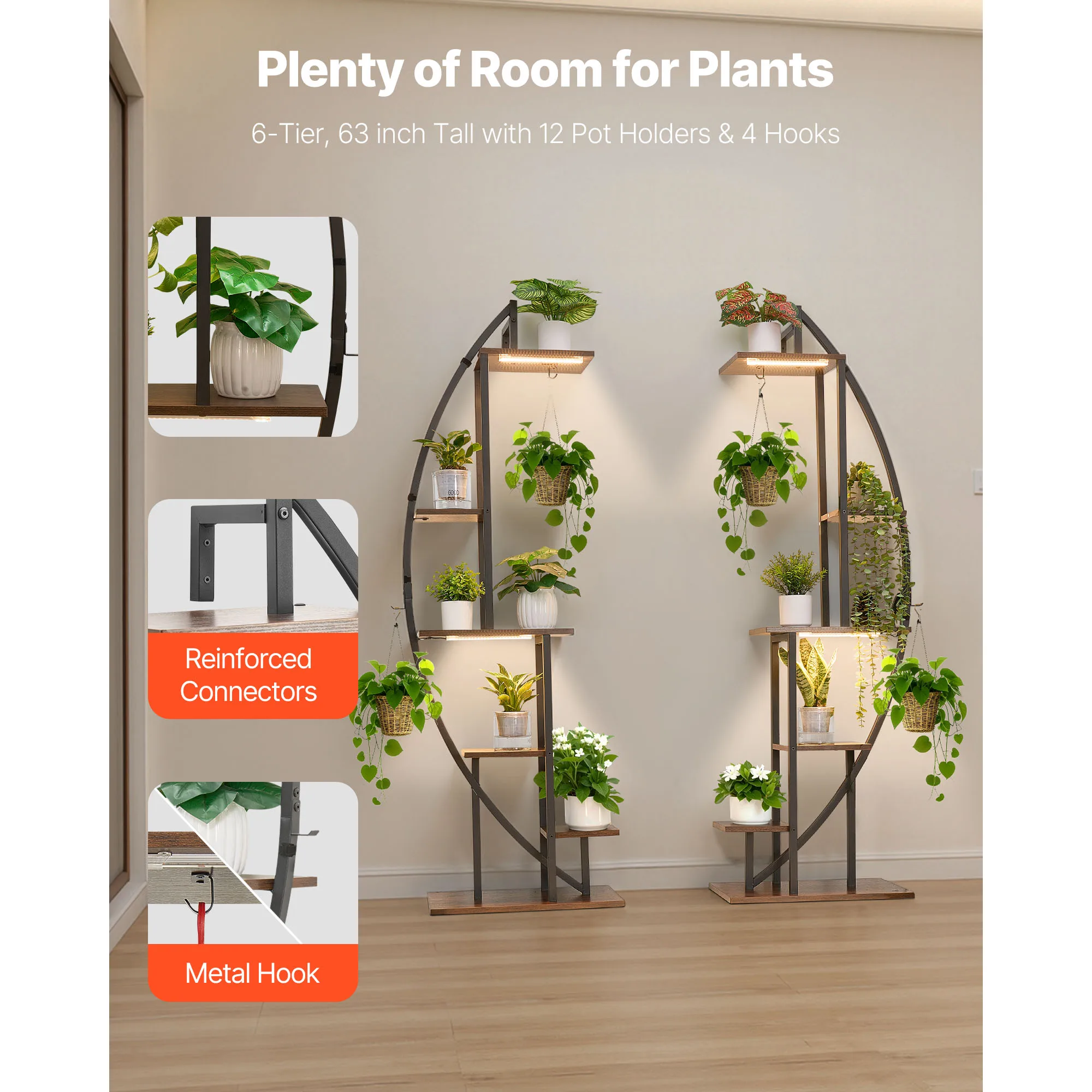 SucceBuy Plant Stand Indoor with Grow Lights 63/65.5 in Tall 6/7-Tiered 2 Pack Metal Holder 3 Timer & 10 Rack for Living Room