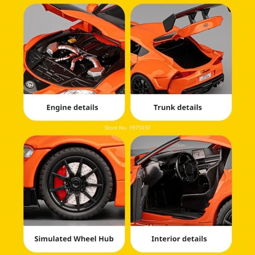 1:22 Scale Supra‌ 963 Models Cars Alloy Diecast Toy with Pull Back Light Sound Miniature Sports Car Model for Kids Xmas Toys