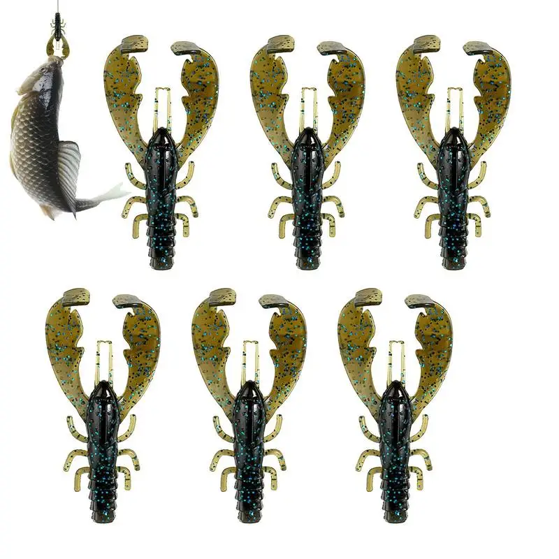 Soft Crawfish Baits 6pcs Crawfish For Bass Fishing Realistic Walking Action Fishing Lures For Bass Snakehead Pike Trout