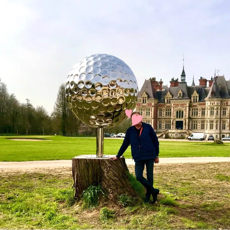 Beautiful stainless steel golf ball large sculpture | Hotel lobby Lawn Park Senior club