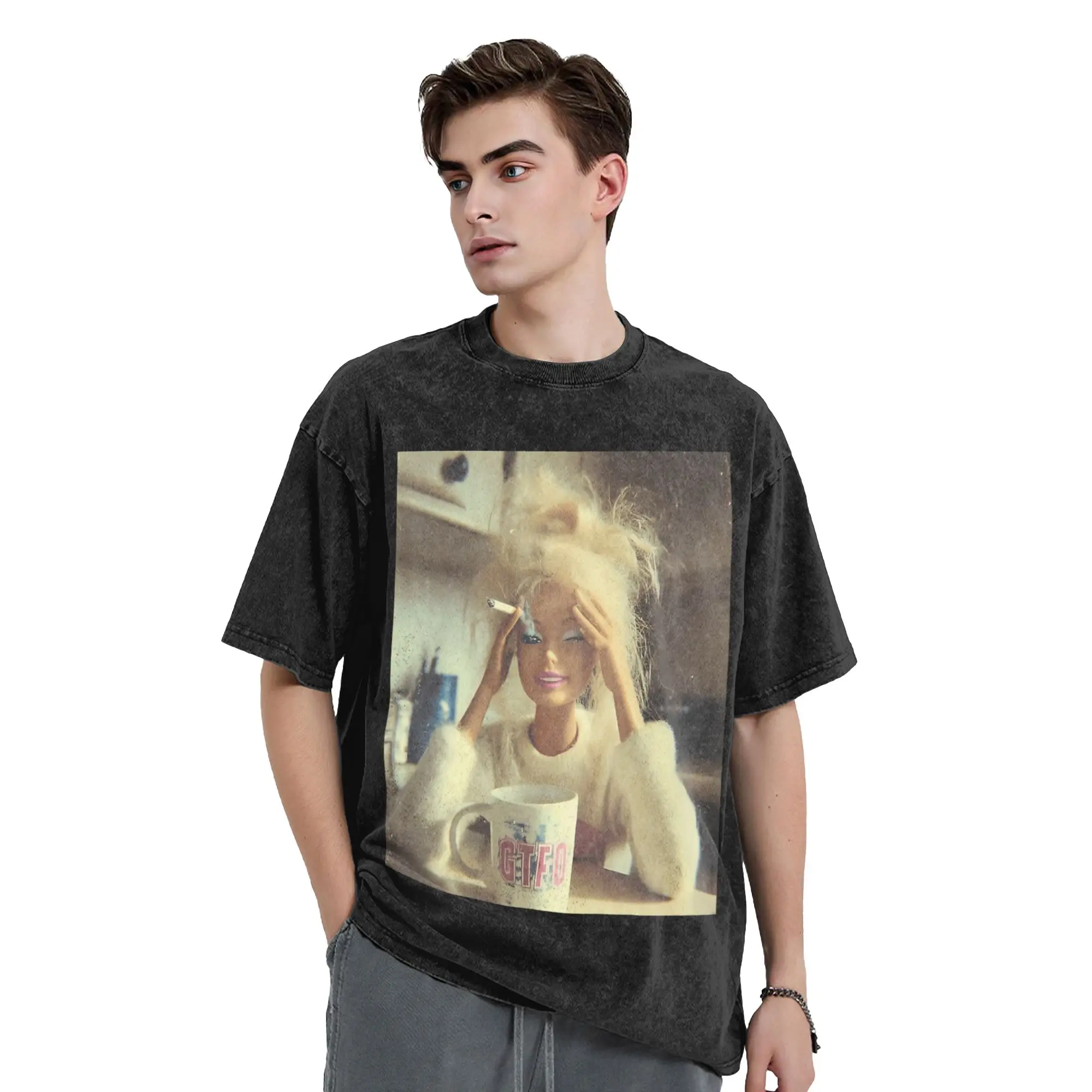 Funny Doll Face Sarcastic Doll Smoking T-Shirts for Men  Cool Pure Cotton Tees O Neck Short Sleeve T Shirts Gift Idea Tops,