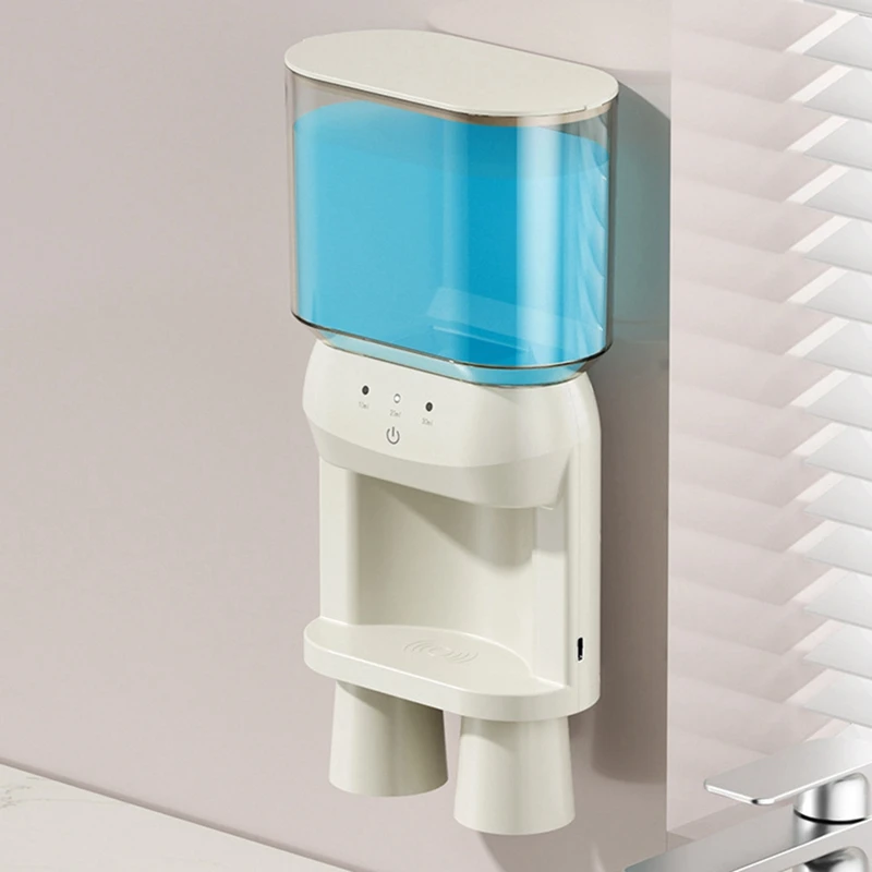 Automatic Mouthwash Dispenser For Bathroom, Adjustable Dispensing Levels, Rechargeable, 2 Magnetic Cups,Wall Mounted