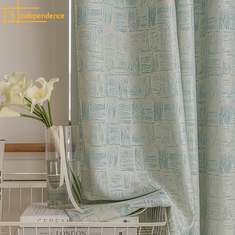 

New Mint Green Plaid Jacquard Curtains for Living Room Bedroom Balcony Floor To Ceiling Bay Windows Customized Finished Products