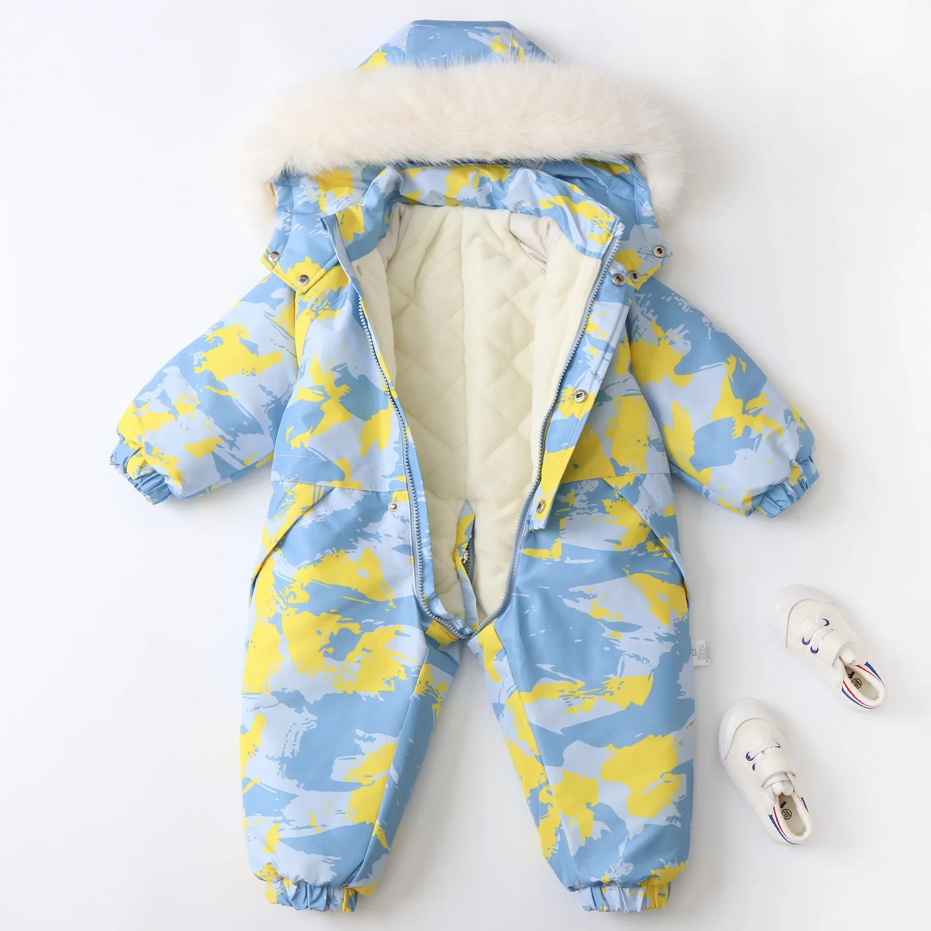 2024 Winter New Baby Clothes One Piece Boys Girls Jumpsuit Romper Printing Thin Ski Suit Children\'s Onesie Going Out Suit