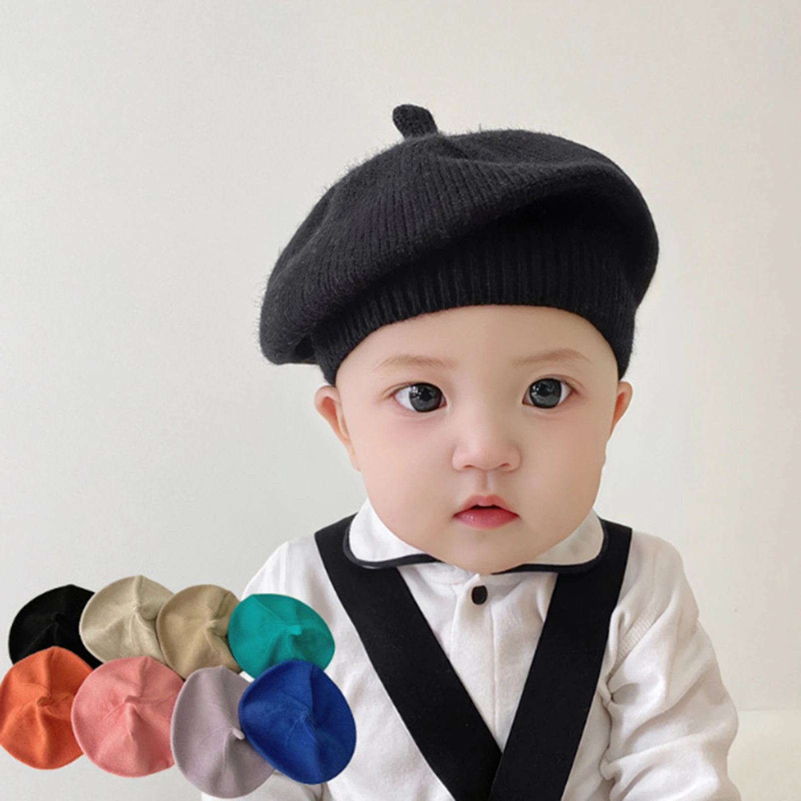 Infant Baby Boy Girl Beret Hat Vintage Solid Color Knitted Caps Casual Toddlers Warm Hat for Spring Fall