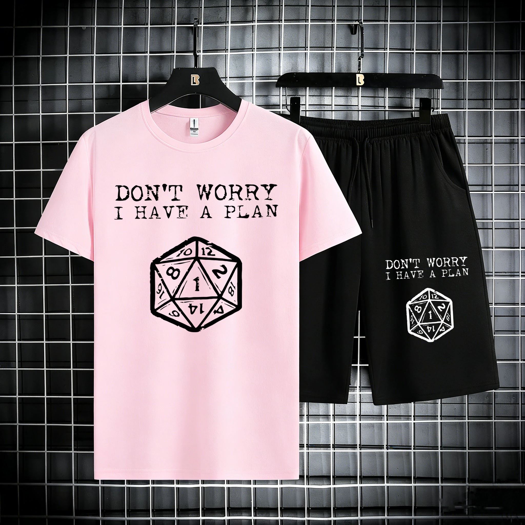 

Don'T Worry I Have A Plan Printing Cotton Summer Basics T Shirt Sets Man Simple Breathable Tops Jogging Comfortable Sportpants