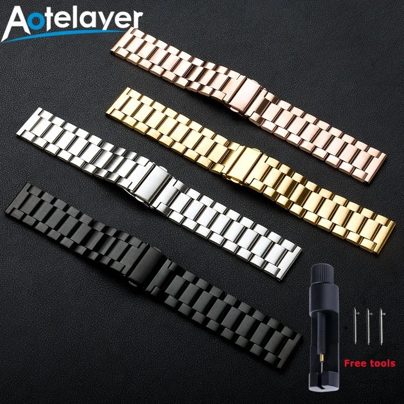 20mm 22mm High Quality Hollow Stainless Steel Wristwatch Band Universal Watches Straps Double Press Folding Buckle With Tool