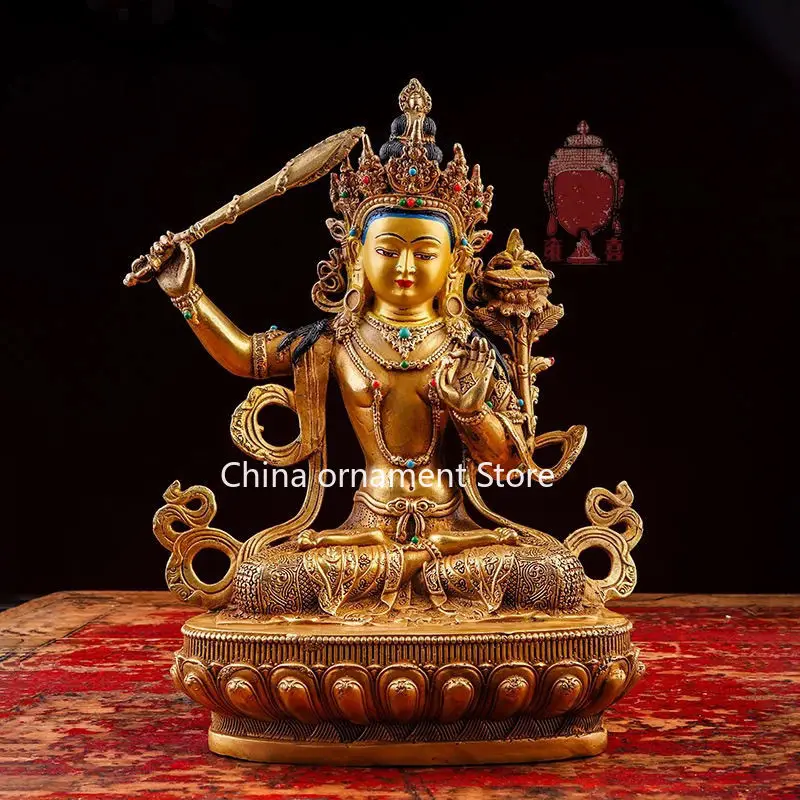 Tibetan gilt craftsmanship, Manjushri home furnishing God of Wealth decorative ornament, one foot of pure copper, Seiko