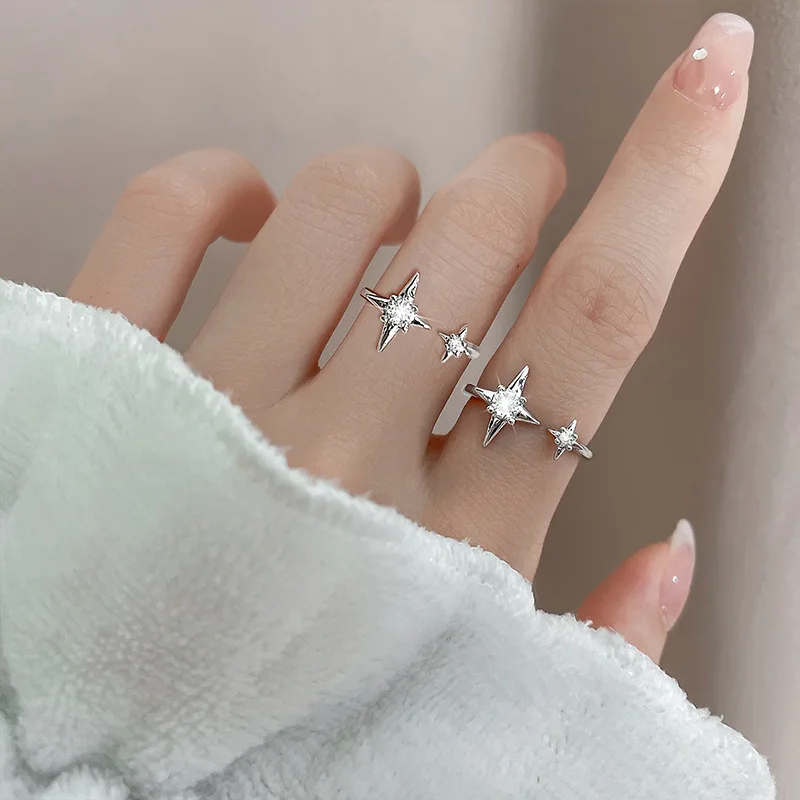 Women's 925 Sterling Silver Four-Pointed Star Zircon Ring
