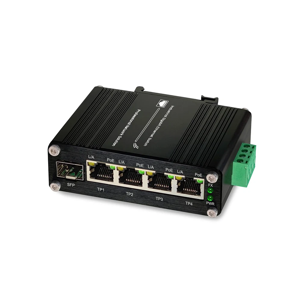 جيجابت صناعي 4 منافذ PoE محول إيثرنت PoE + مفتاح ألياف مع فتحة SFP التكيفية 100/1000 متر Din Rail IEEE802.3af/at 30W #1