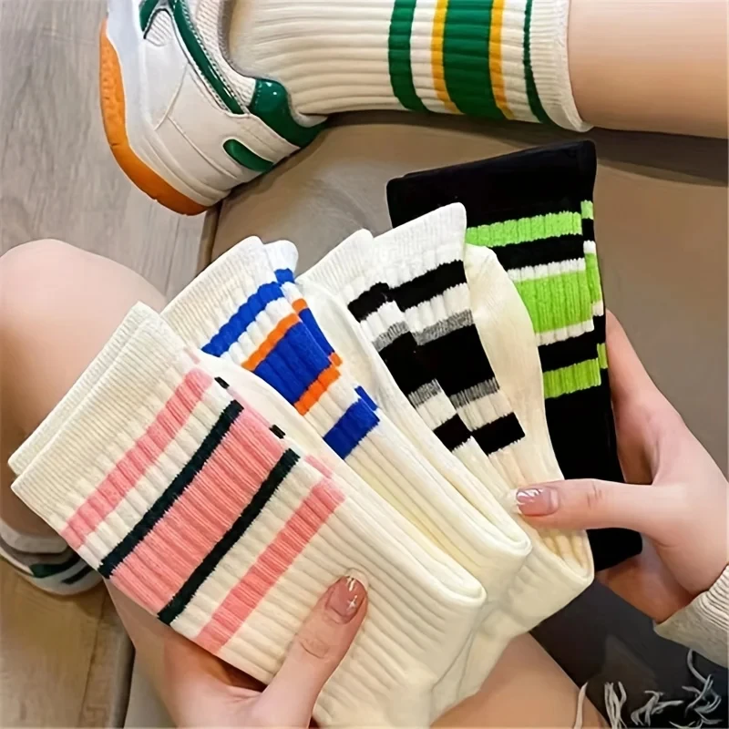 

5 pares de calcetines de mujer lindos calcetines cálidos Harajuku calcetines cortos simples coloridos a rayas moda Primavera oto