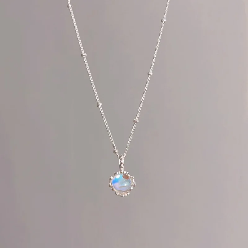 925 Sterling Silver Necklace Moon Stone Floral Pendant Flower Elegant for Women Girl Jewelry Gift Dropshipping Wholesale