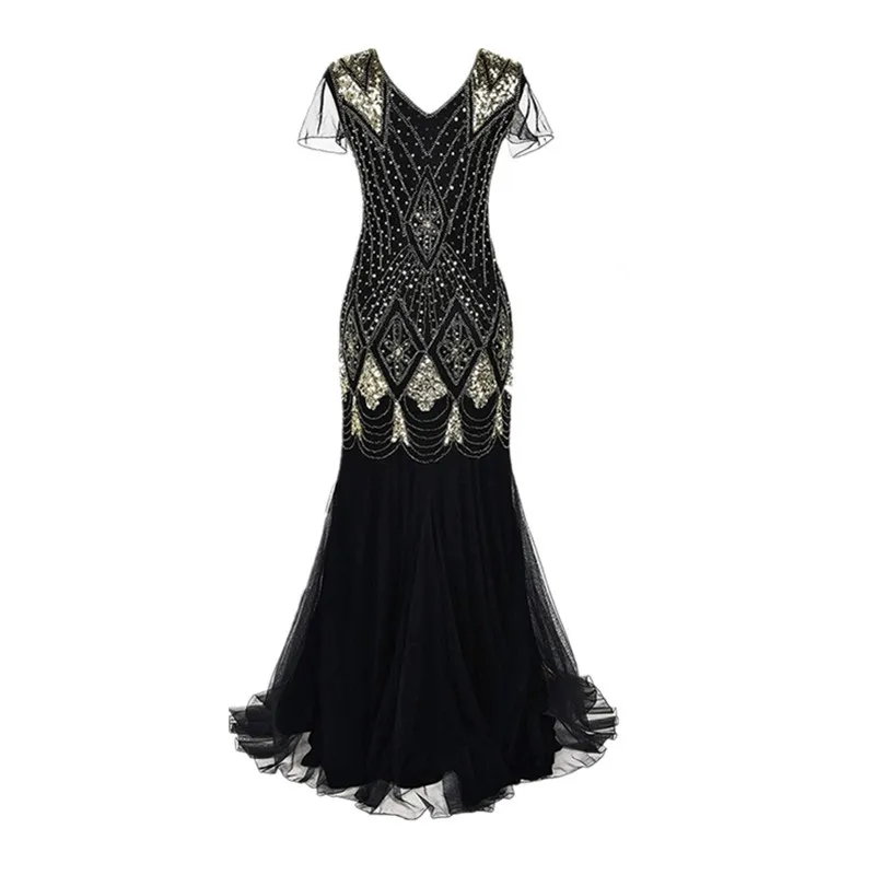 Retro 920er Perlen besticktes Ballkleid Dr Sparkling Evening Dr Damen Faion Spring Collection Polyestermaterial