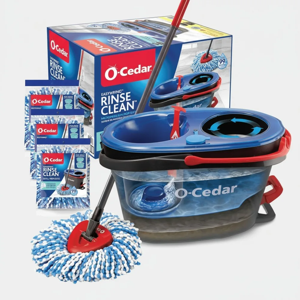 

360° Rotating Microfiber Spin Mop & Bucket System with 3 Extra Refills, Safe for All Hard Floors