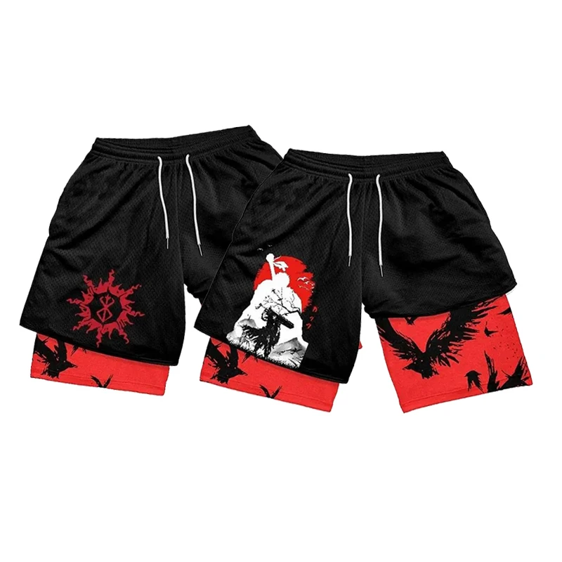 

2025 New Anime Berserk 2-in-1 Men's Sports Shorts Performance Men's Shorts Sports Training Fitness Volleyball Gym Beach Shorts