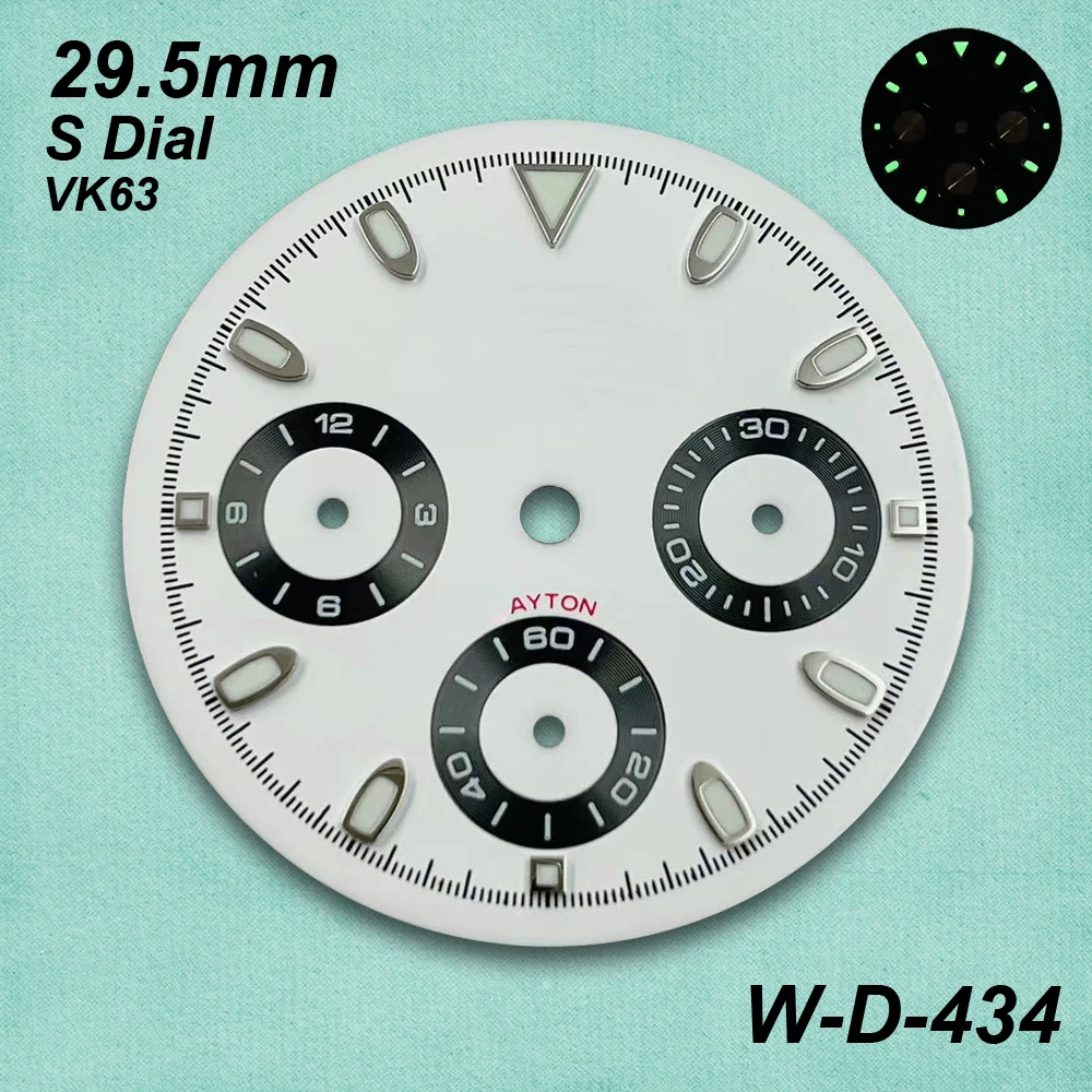 29.5mm DTN Panda S Dial Fit VK63 Movement Green Luminous High-Quality Dial Watch Modification Accessories