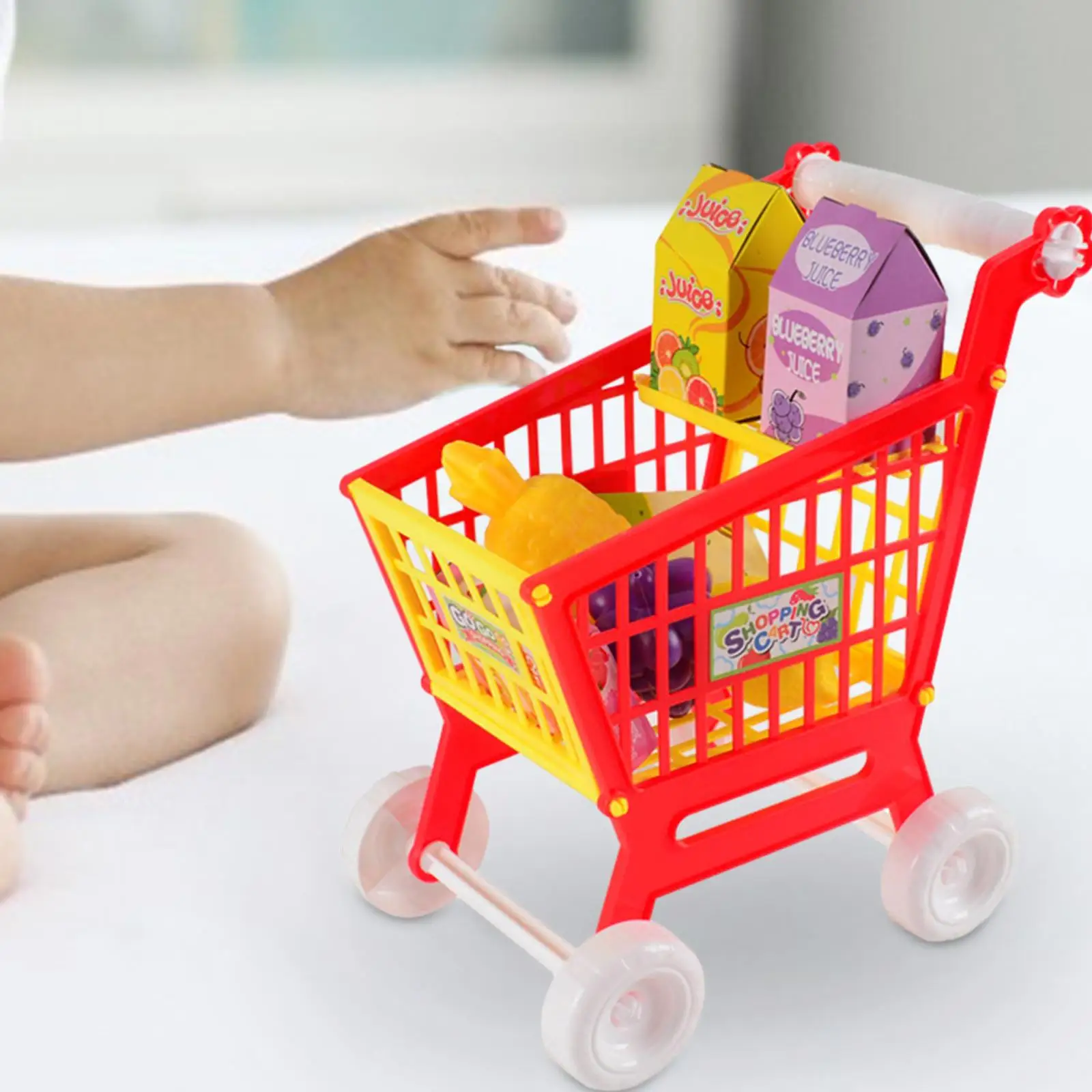 مجموعة عربة تسوق للأطفال مع ألعاب تخزين مكتبية ملحقة للعب التظاهري باللون الأحمر #6