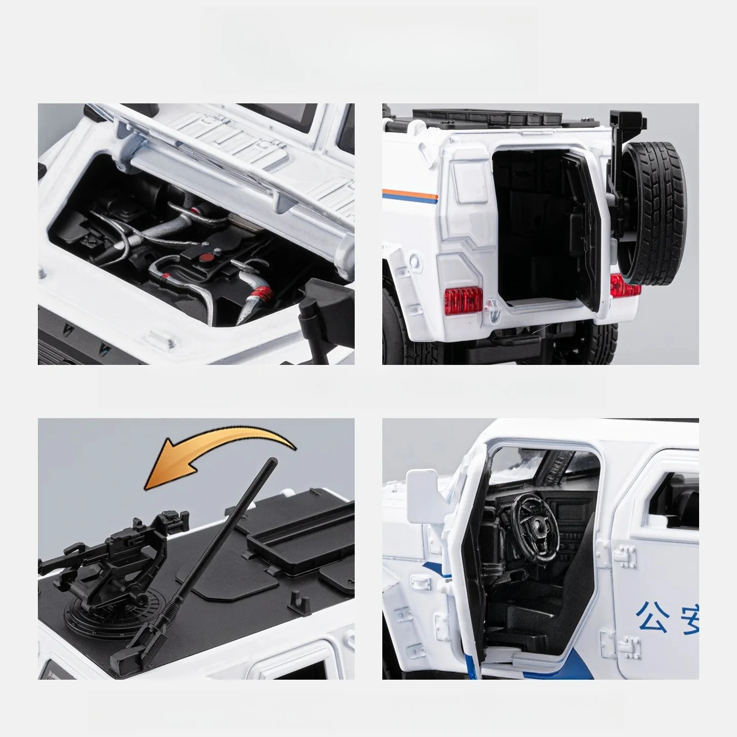 1:32 Warriors Armored Police Car Alloy Car Model Pull Back Sound and Light Sound Effects Boy Toys Diecast Alloy Car Model view 3
