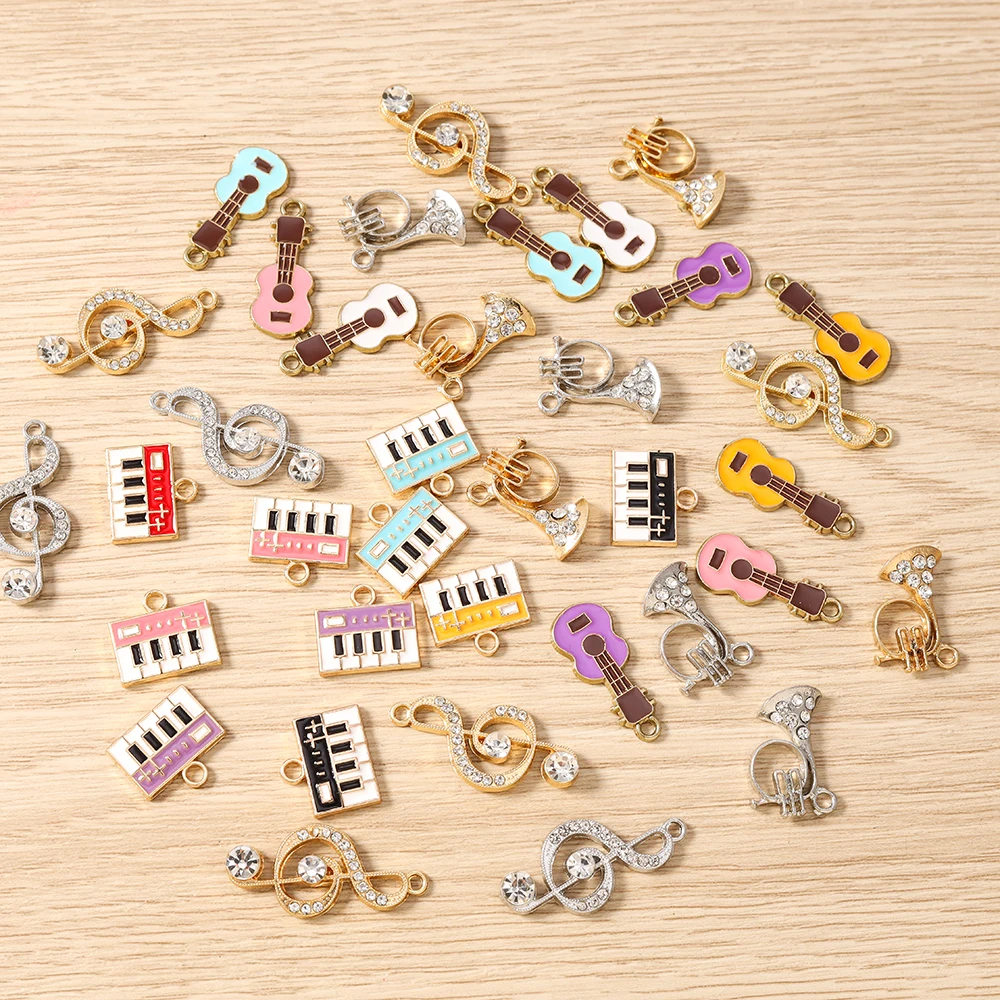 10 Stück Niedliche Metall-Musiknoten-Anhänger für Gitarre und Klavier zur Schmuckherstellung, für Ohrringe, Anhänger, Halsketten, Armbänder, DIY-Bastelzubehör – Detail 3