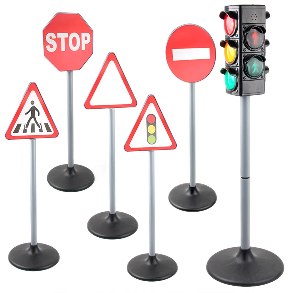 [ HOT SALE ] 1  Set  Simulation  Traffic  Lights  Toy Traffic Safety Signs Model Scenes Science Education Toys