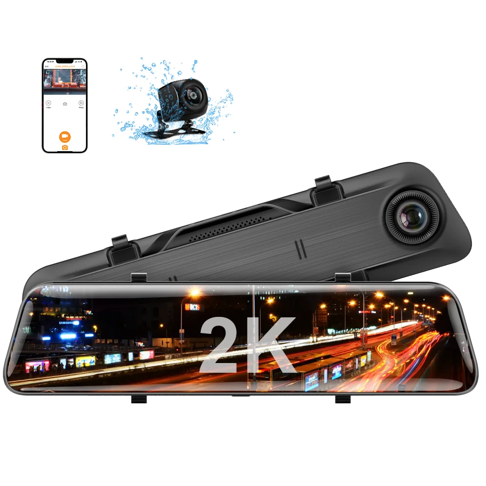 AD889 12 Inch Big Screen 2K 1440P Loop Recording Night Vision WiFi GPS 2 Lens Car Dash Camera Rearview Mirror Dash Cam