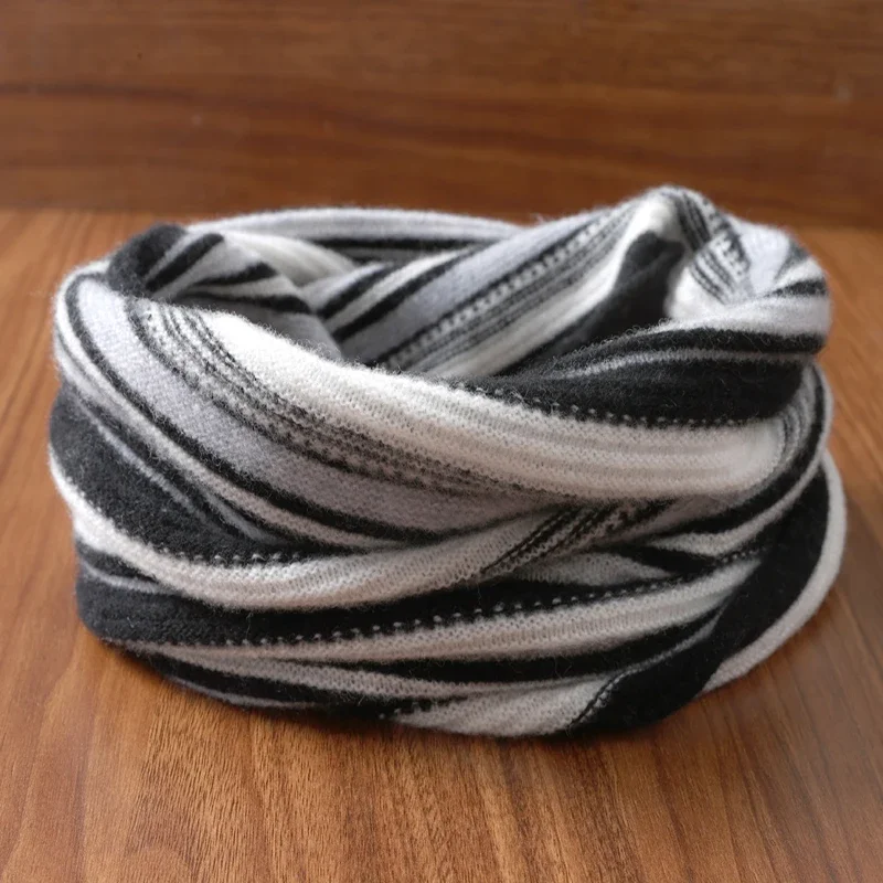 

Унисекс, мягкий теплый кашемировый шерстяной вязаный полосатый шарф с кольцом, женская модная водолазка, утеплитель для шеи, шейный платок с искусственным воротником