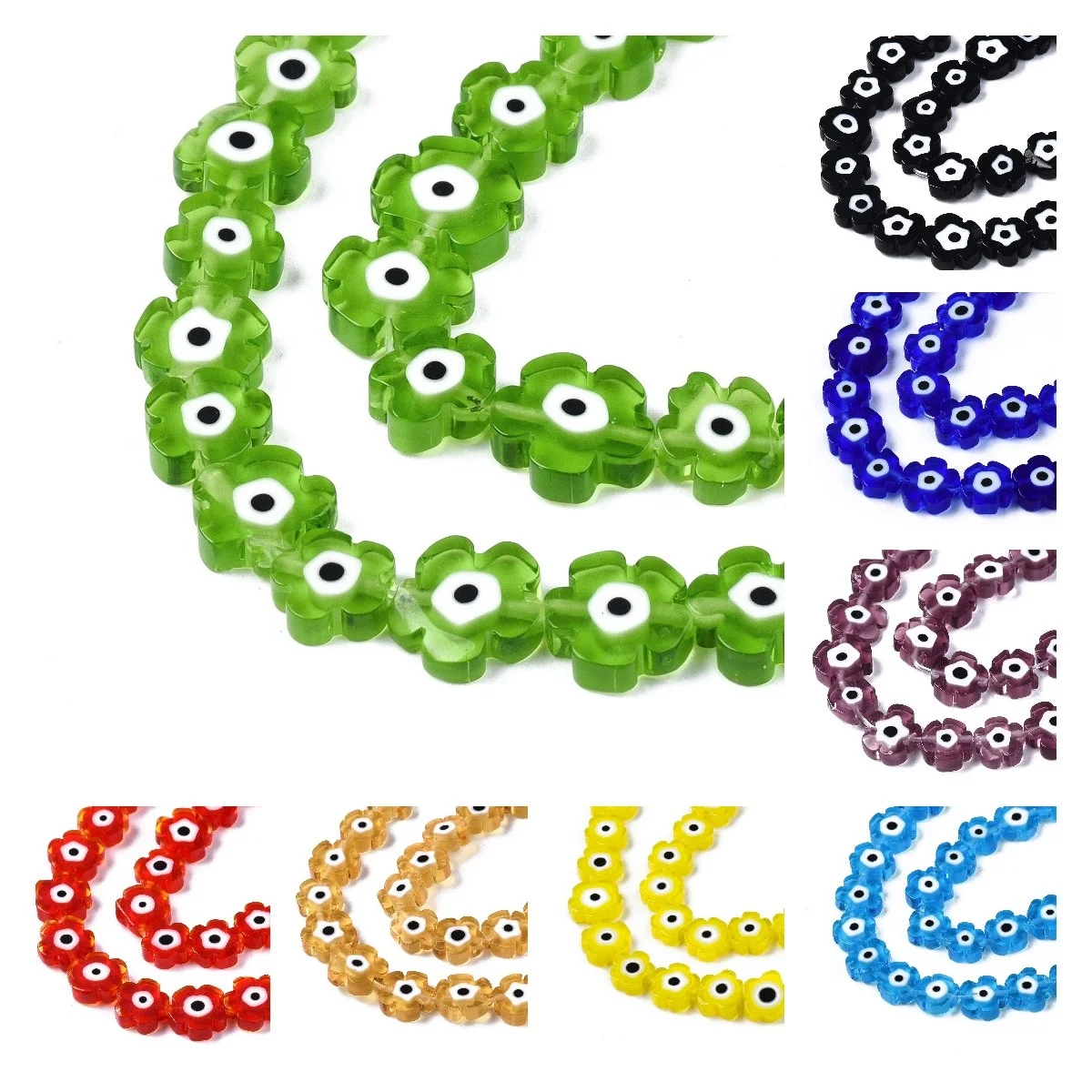 10 Strands 6mm 8mm Flower with Evil Eye Handmade Lampwork Glass Beads for Bracelet Necklace DIY Jewelry Making Wholesale