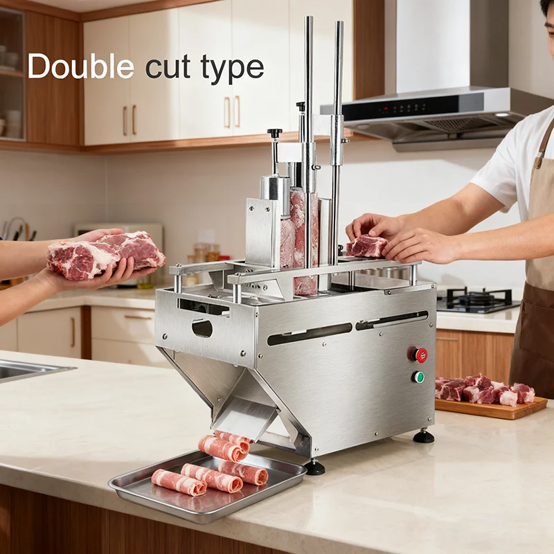High Efficiency Commercial Automatic Frozen Meat Slicer Fatty Beef   and Lamb Cutting Rolling Machine with Motor Core Component