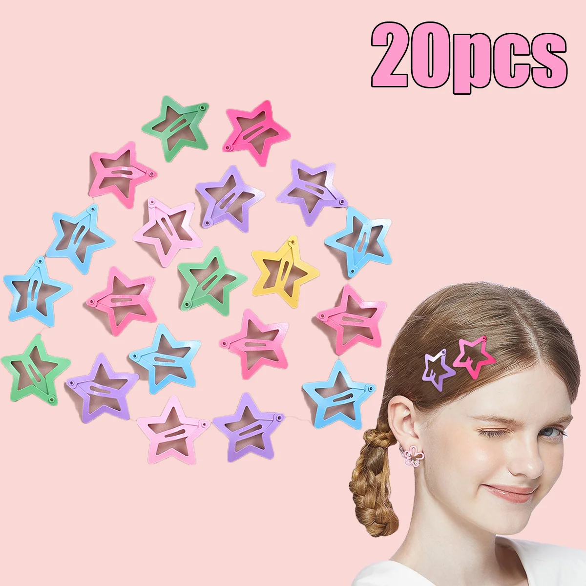 20Pcs y2k Star Hair Clips Dopamine Colorful Metal Hairpin For Girl Side Barrettes Women Kids Daily Party Accessories Headwear