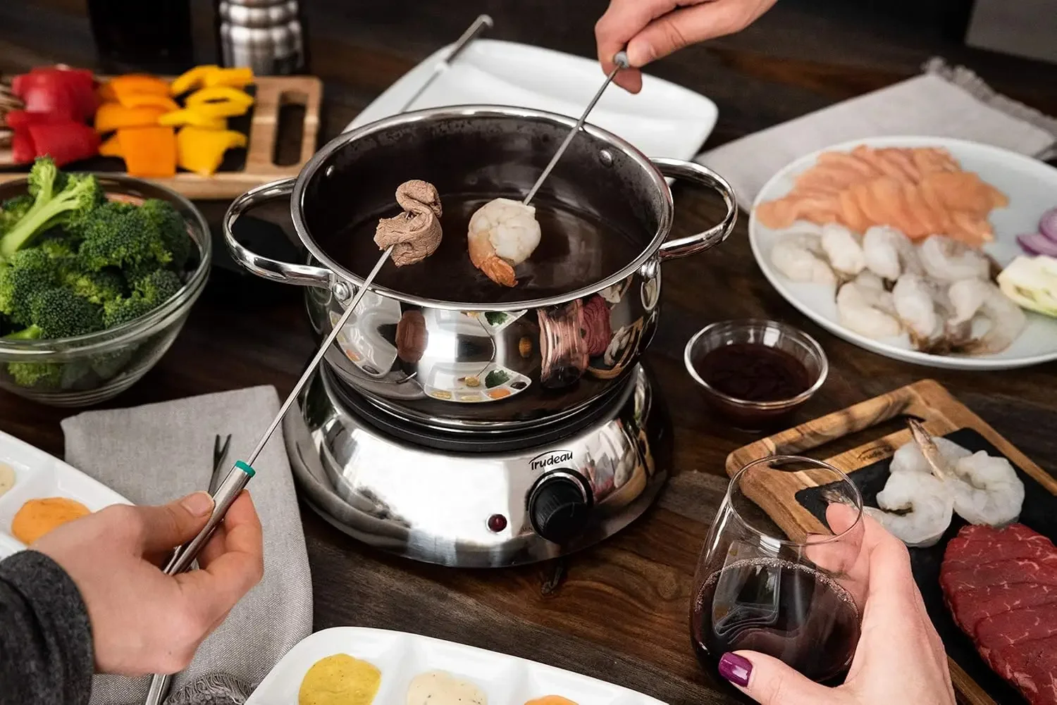 Alto Fondue elétrico conjunto, 81 onça, prata, 3 em 1