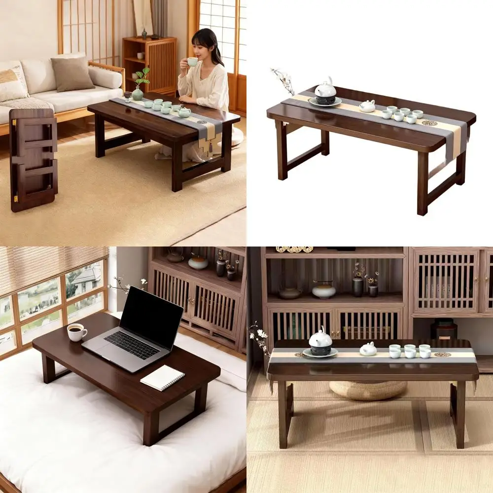 

Versatile Wooden Folding Table, Low Coffee/Dining, for Sitting or Tea, Tatami Desk, Easy Setup (39.4x19.7x11.8 inches)