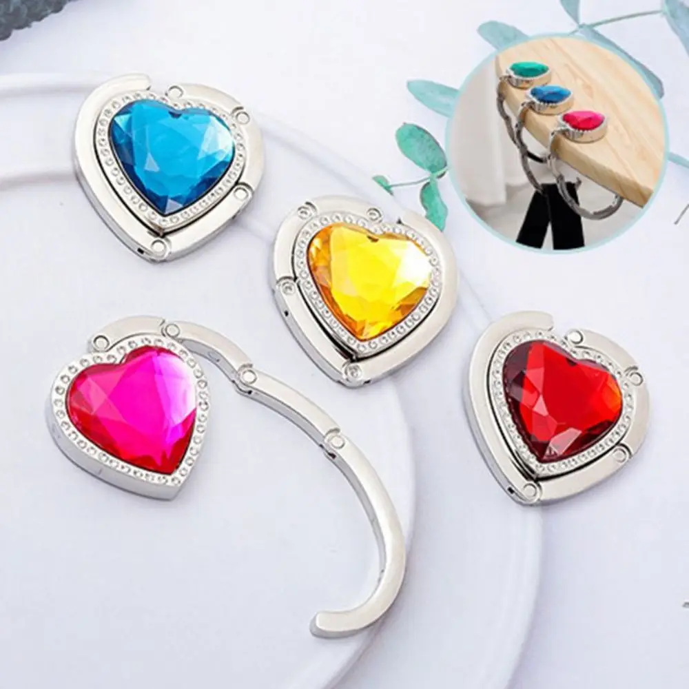 Rhinestone Folding Table Hook Bag Parts Love Shape Purse Bag Hanger Portable Strong Load-Bearing Handbag Hook Holder