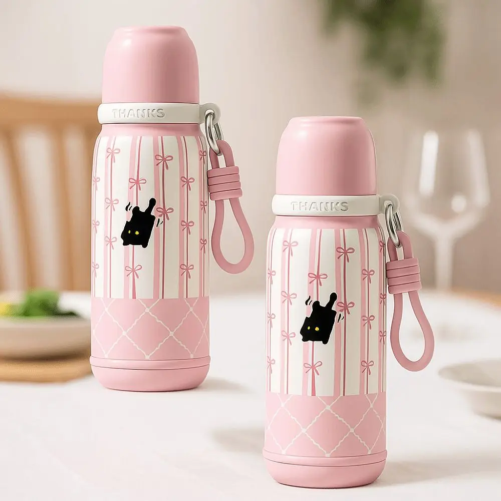 

500ml/700ml Stainless Steel Thermos Cup Cartoon Pattern with Straw Water Bottle Large Capacity Insulated Cup Autumn Winter