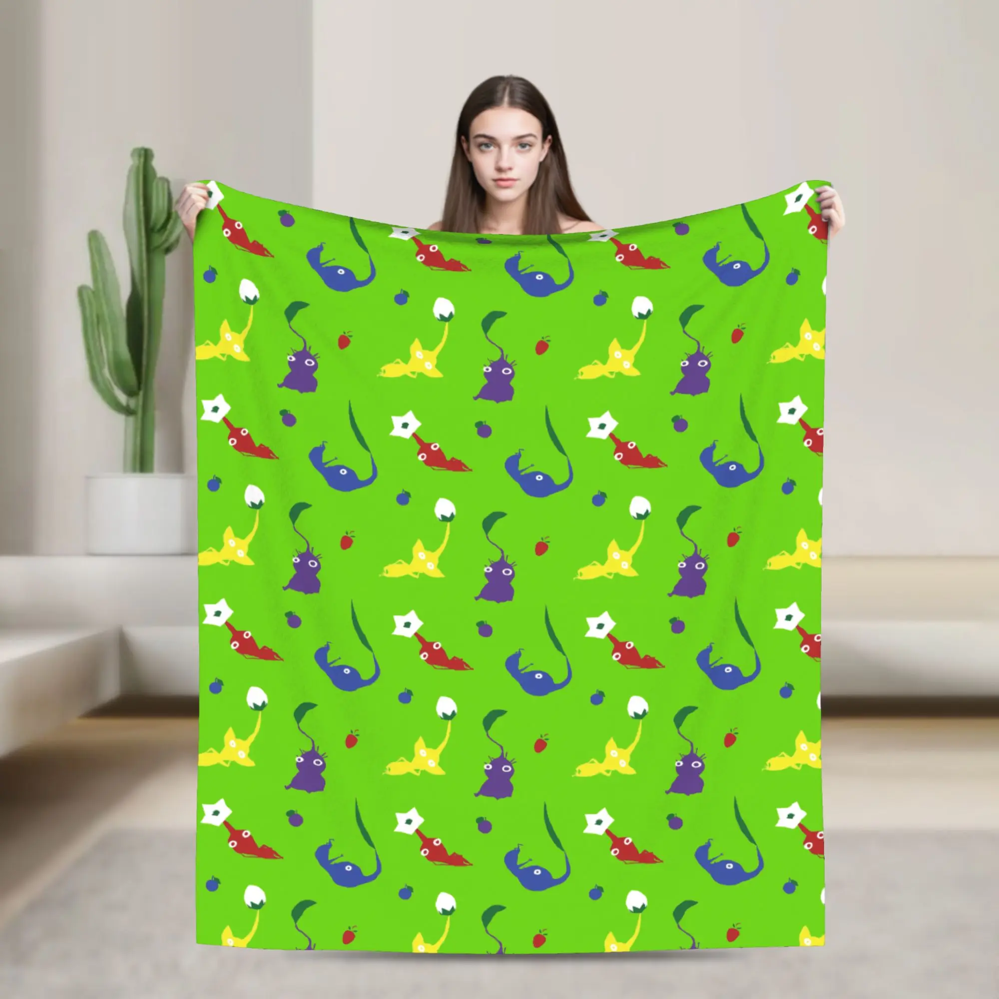 Pikmins Pattern Blanket Cartoon Flannel Funny Warm Throw Blankets for Coverlet Summer,