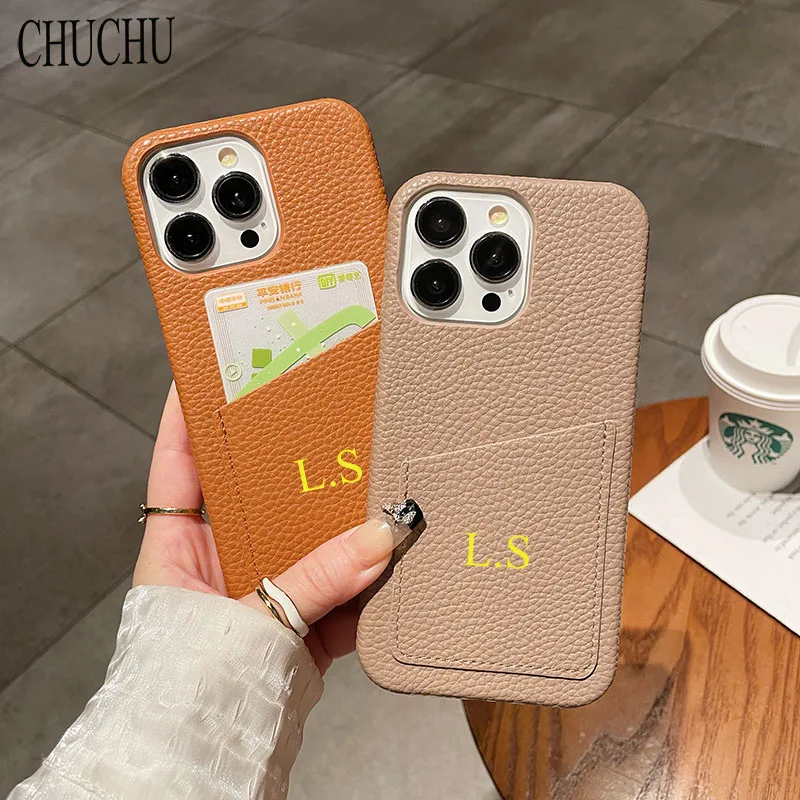 Personalize Initial Custom DIY Name Leather Holder Card Slot Hard Case For iPhone 14 Pro Max 11 12 13 X S XR 7 8 Plus SE3 Cover