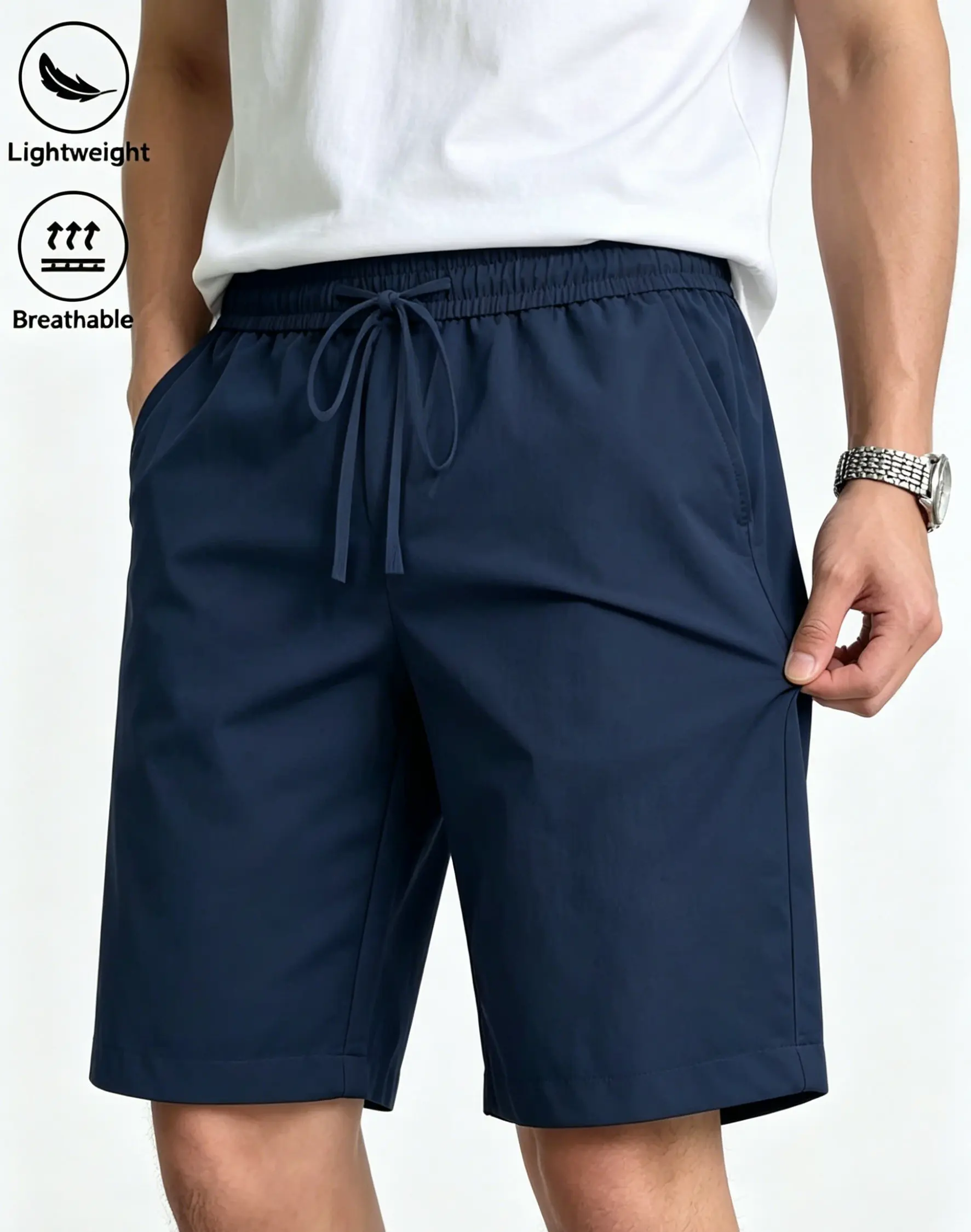 Leichte, atmungsaktive Herren-Shorts mit Kordelzug, schnelltrocknend, für Sport, Strand, Workout, Sommer, mit Taschen – Detail 1