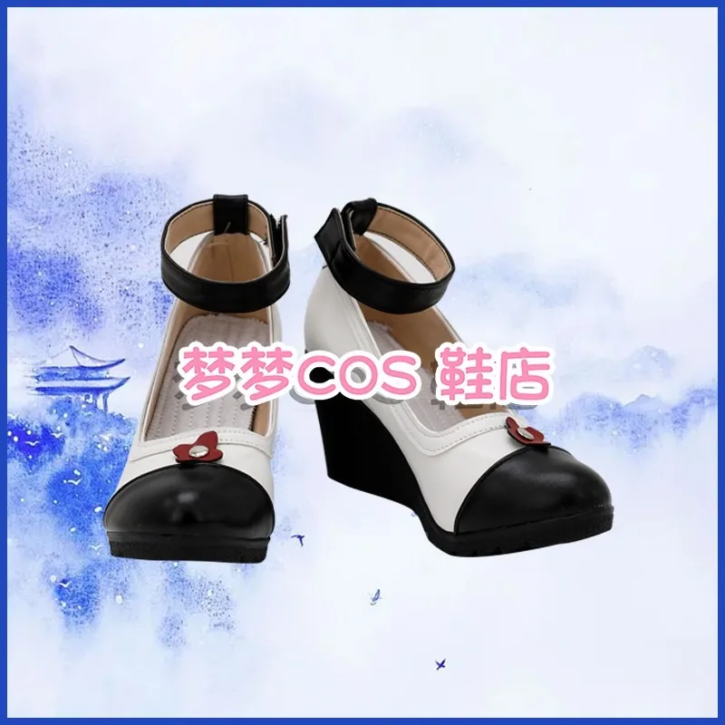 Olympia soiree Cosplay Costume Shoes Handmade Faux Leather Thick Sole Wedge Heels Shoes High Heeled