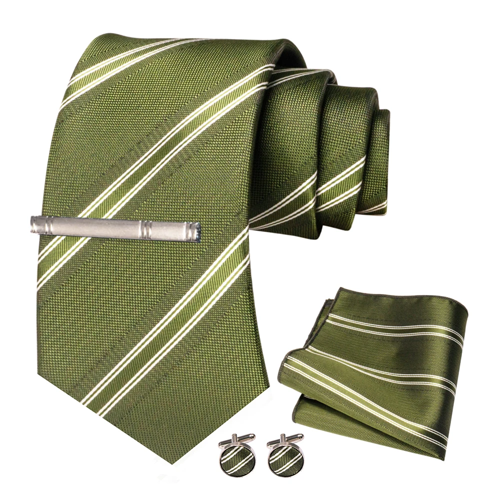 JEMYGINS Herren-Krawatte, grün, gestreift, Paisley-Krawatte für Hochzeiten, für Herren, Krawatte, Einstecktuch, Manschettenknöpfe, Set, Party, Business, Modedesigner – Detail 22