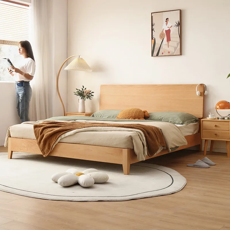 

Beech solid wood bed 1.8 meters double bed factory direct sales modern simple master bedroom marriage bed