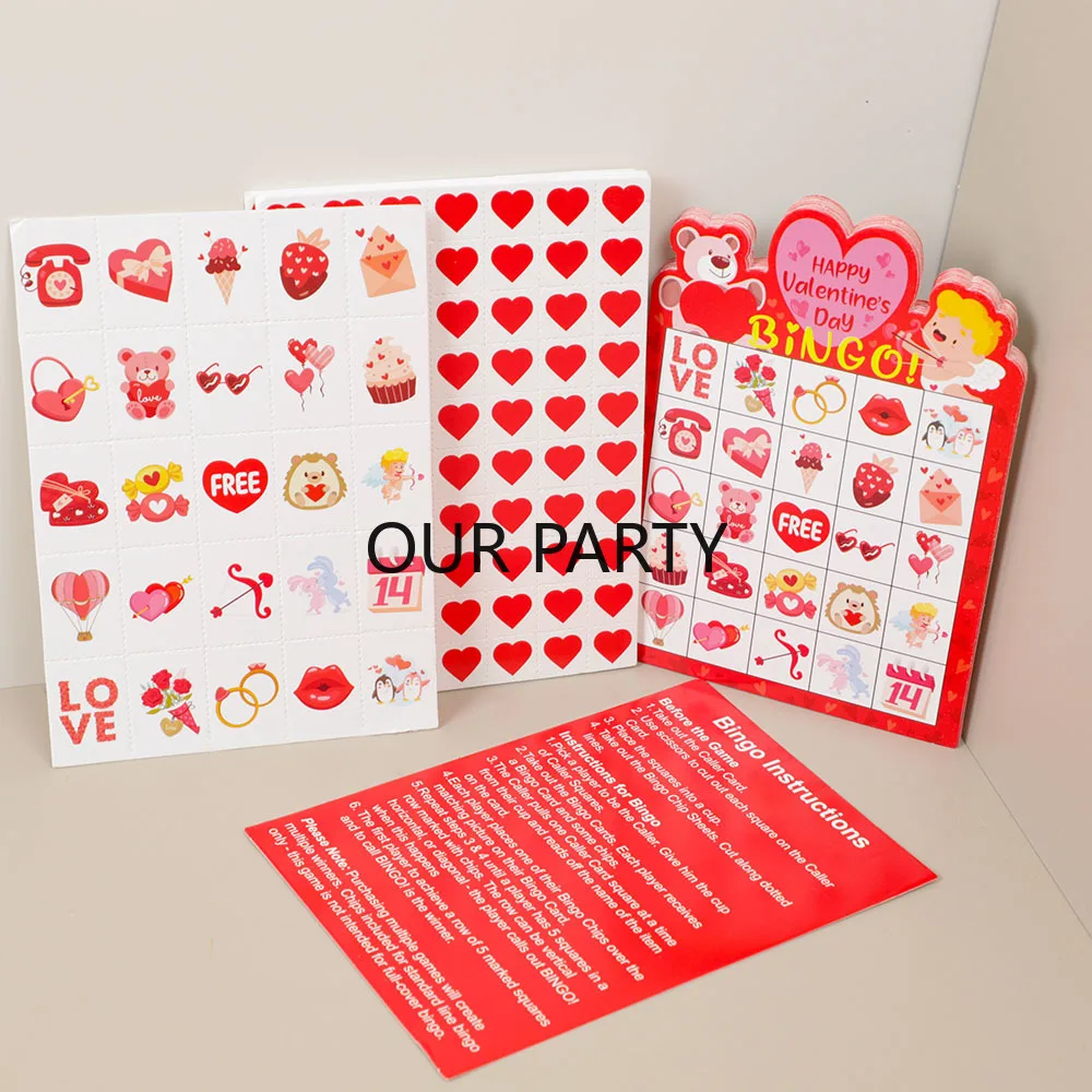 1 ensemble de cartes de jeu de bureau, ours rouge, cœur, Bingo, dessin animé, pour 24 joueurs, saint-valentin, mariage, anniversaire, cadeaux de fête, décoration
