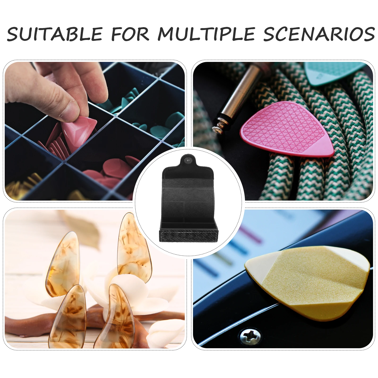 

Picks Cowhide Pick Guitar Picks Holder Box Black Storage Case Portable Guitar Accessories Pick Holder