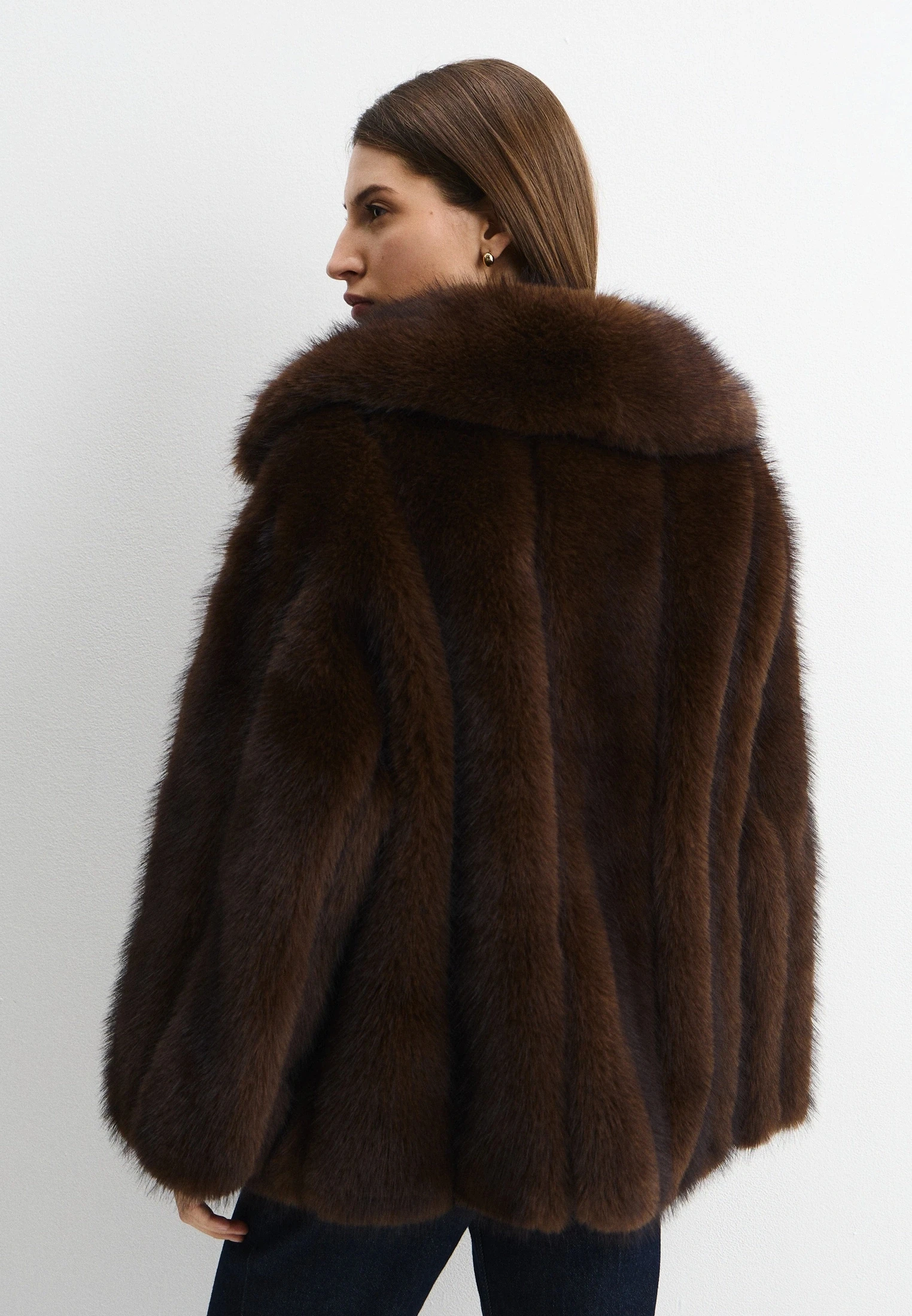 DFDG Women Shaggy Faux Fur Short Coat Wide Big Lapel Collar Zip Front Loose Winter Luxury Warm Outer Garment For Party Occasions