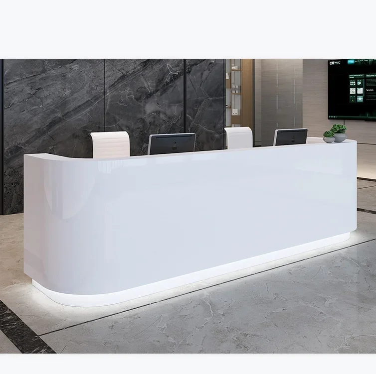 China Factory Direct Price Customized Fashionable Modern Office Reception Lobby Desk Solid Wooden White Front Counter